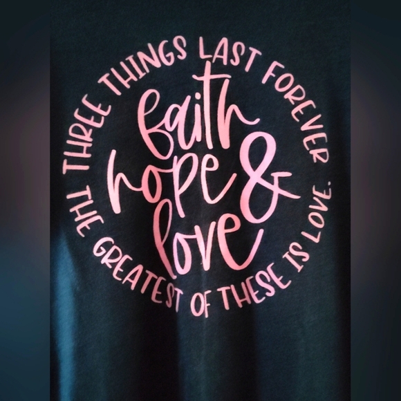 Faith Based Women's Short Sleeve Navy Graphic Tee with Pink Lettering | Large - Picture 3 of 6